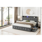 Upholstered Platform Bed Frame with Trundle and 4 Storage Drawers