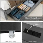 Upholstered Platform Bed Frame with Trundle and 4 Storage Drawers