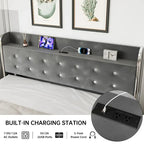 Upholstered Platform Bed Frame with Trundle and 4 Storage Drawers