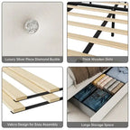 Upholstered Platform Bed Frame with Trundle and 4 Storage Drawers