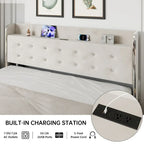 Upholstered Platform Bed Frame with Trundle and 4 Storage Drawers