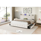 Upholstered Platform Bed Frame with Trundle and 4 Storage Drawers
