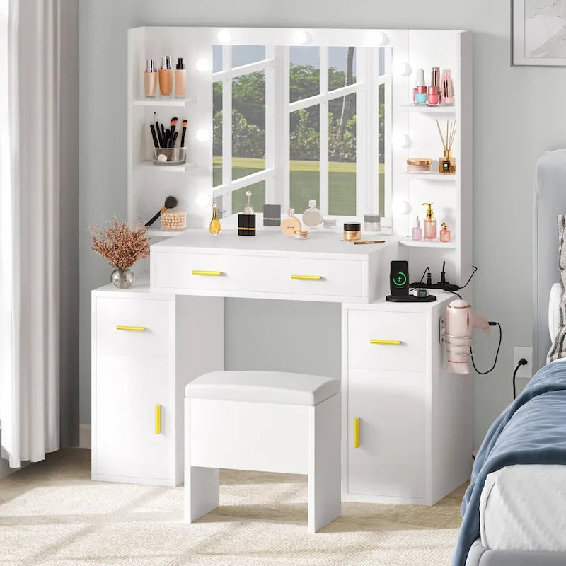Moasis Vanity with Built-In Outlets and Lighted Mirror - 55.1 H X 43.3 L X 15.74 W
