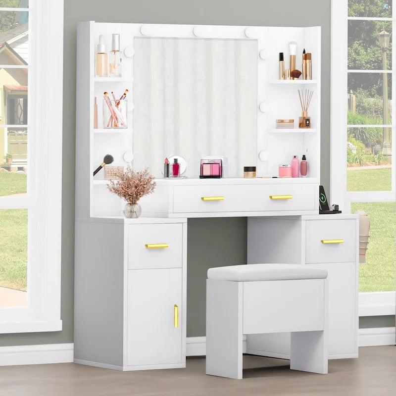 Moasis Vanity with Built-In Outlets and Lighted Mirror - 55.1 H X 43.3 L X 15.74 W