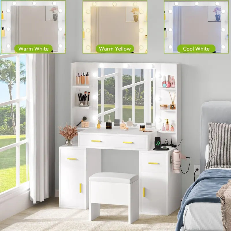 Moasis Vanity with Built-In Outlets and Lighted Mirror - 55.1 H X 43.3 L X 15.74 W