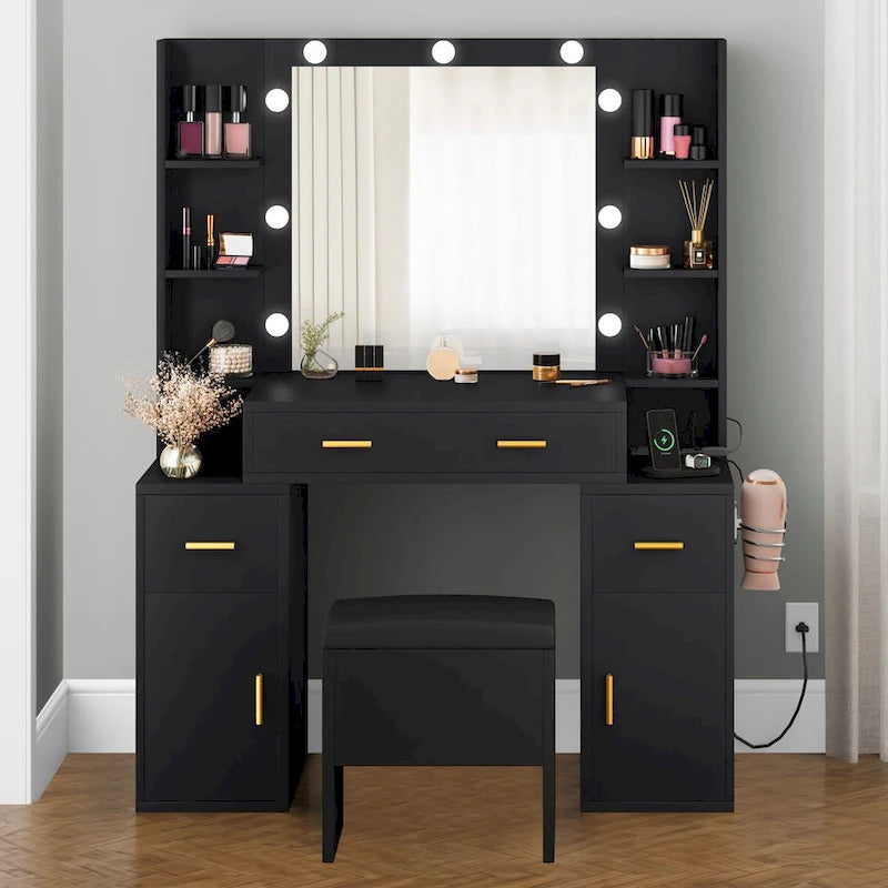 Moasis Vanity with Built-In Outlets and Lighted Mirror - 55.1 H X 43.3 L X 15.74 W