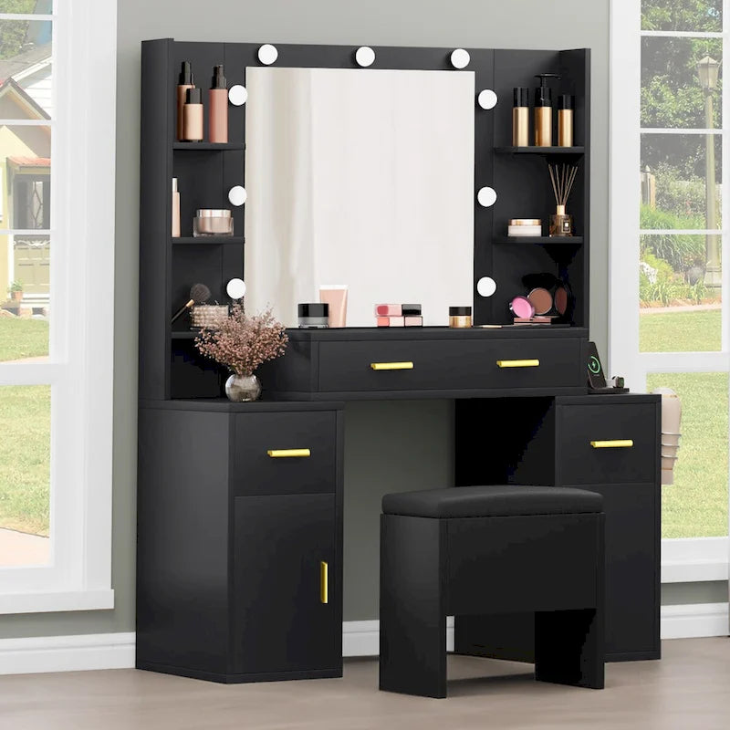 Moasis Vanity with Built-In Outlets and Lighted Mirror - 55.1 H X 43.3 L X 15.74 W