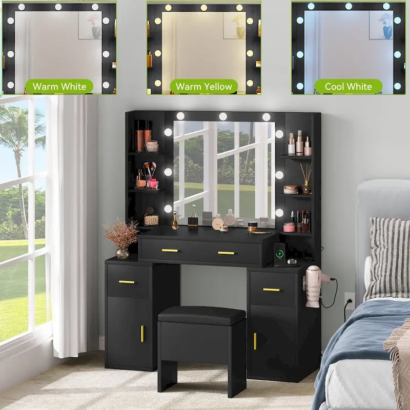 Moasis Vanity with Built-In Outlets and Lighted Mirror - 55.1 H X 43.3 L X 15.74 W