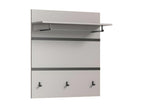 Meublori wall-mounted wardrobe with 1 shelf, 1 hanging rail, and 3 clothes hooks, grey and black.