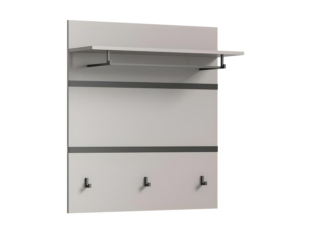 Meublori wall-mounted wardrobe with 1 shelf, 1 hanging rail, and 3 clothes hooks, grey and black.