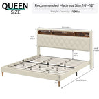 Moasis King Upholstered Headboard Bed Frame with LED