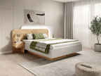 Bed with bedside tables 160x200 cm - With LEDs - Natural and white color - Meublori
