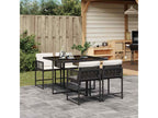 5-piece garden dining set with cushions, black woven resin