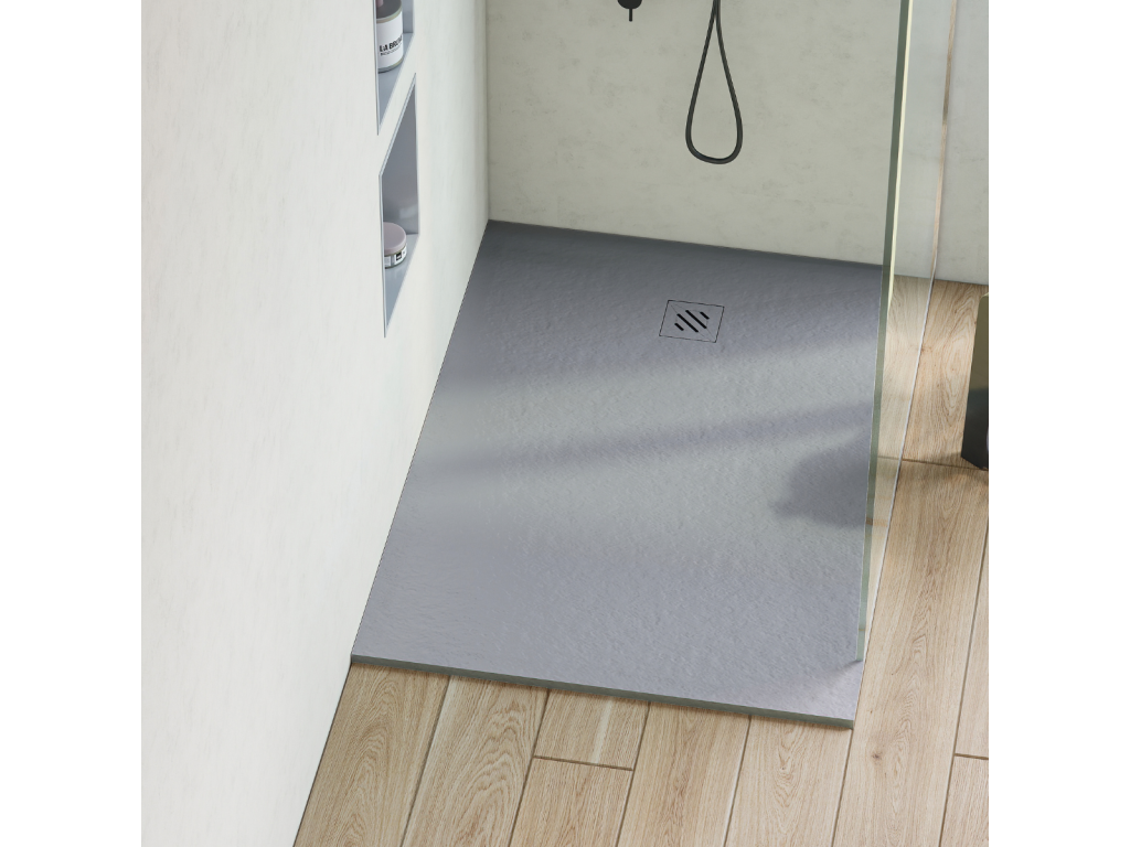 Meublori Extra-Flat Shower Tray - Meublori Texture in Grey Polyester - L90 x W90 x H2.6 cm - Meublori