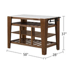Kitchen Island with 3 Open Shelves in White