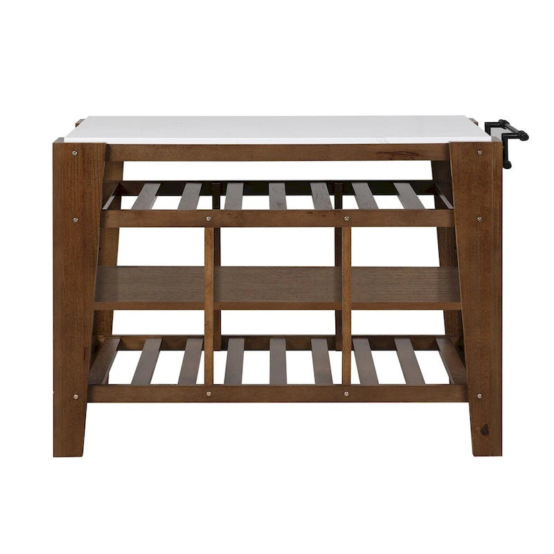 Kitchen Island with 3 Open Shelves in White