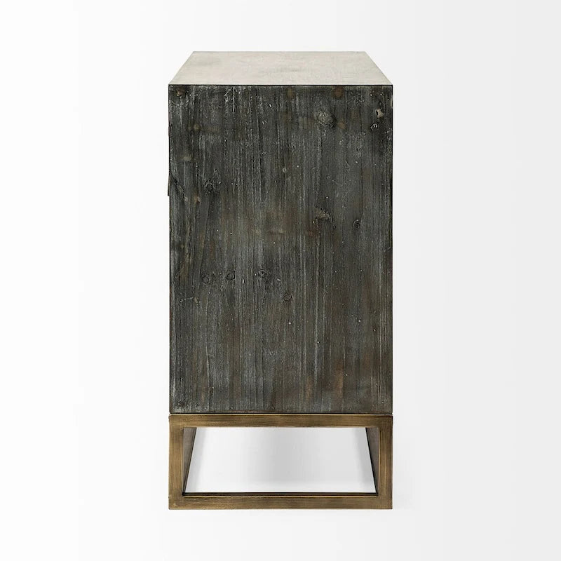 Genevieve I Gray Fir Veneer w/ Iron Frame & 3 Drawer Accent Cabinet - 39.0L x 15.7W x 30.9H