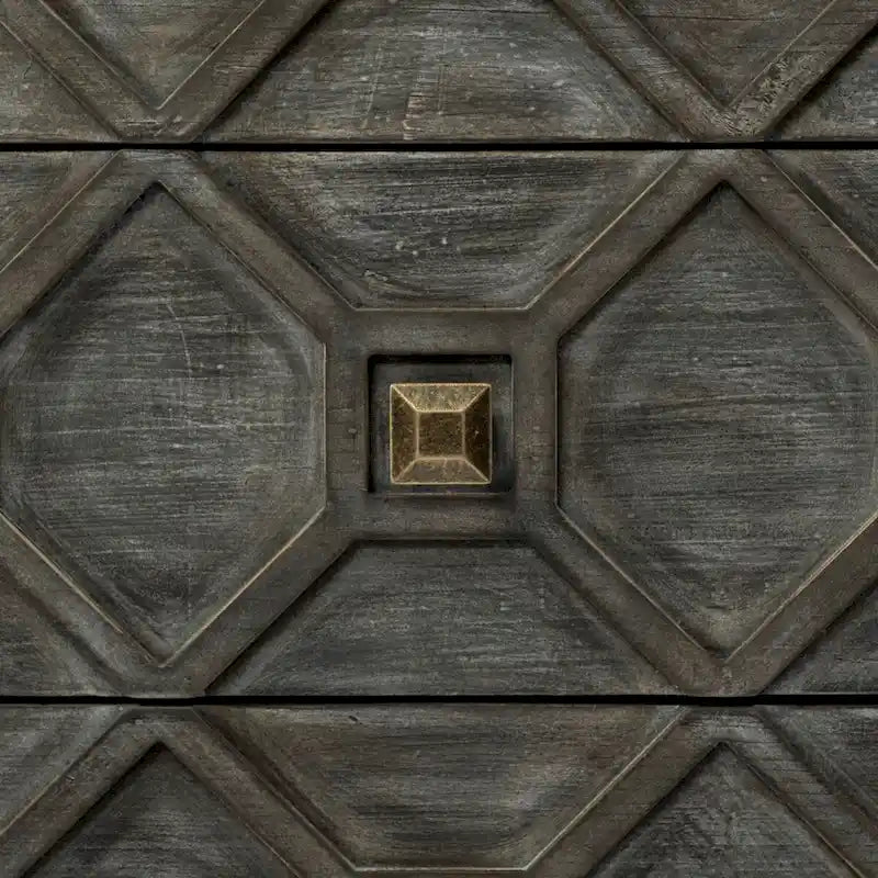 Genevieve I Gray Fir Veneer w/ Iron Frame & 3 Drawer Accent Cabinet - 39.0L x 15.7W x 30.9H