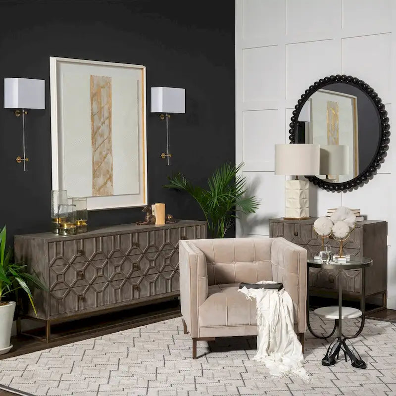 Genevieve I Gray Fir Veneer w/ Iron Frame & 3 Drawer Accent Cabinet - 39.0L x 15.7W x 30.9H