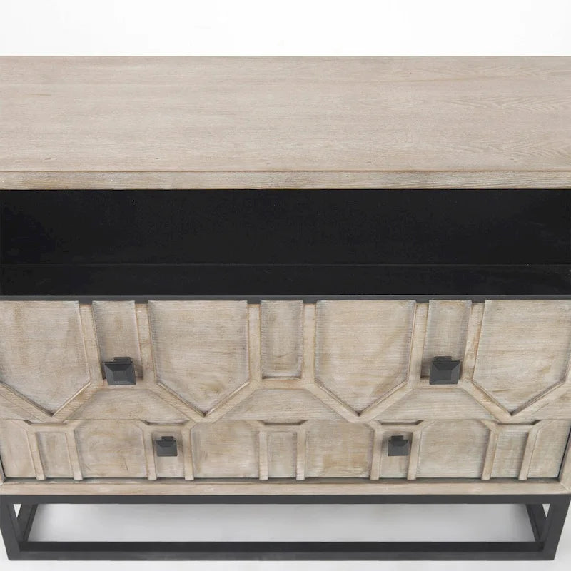 Genevieve I Gray Fir Veneer w/ Iron Frame & 3 Drawer Accent Cabinet - 39.0L x 15.7W x 30.9H