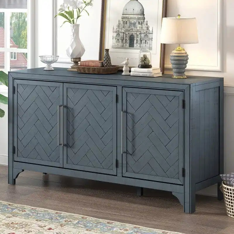 60W Cabinet Sideboard with Adjustable Shelves and Pine veneer - N/A