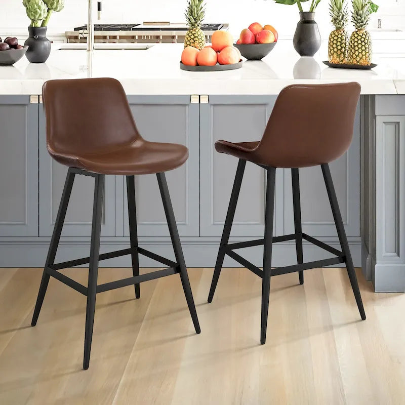 LUE BONA Metal Frame Bar Stools Counter Height Stools with Faux Leather Seat (Set of 2)