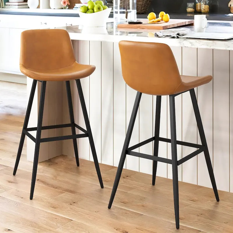 LUE BONA Metal Frame Bar Stools Counter Height Stools with Faux Leather Seat (Set of 2)