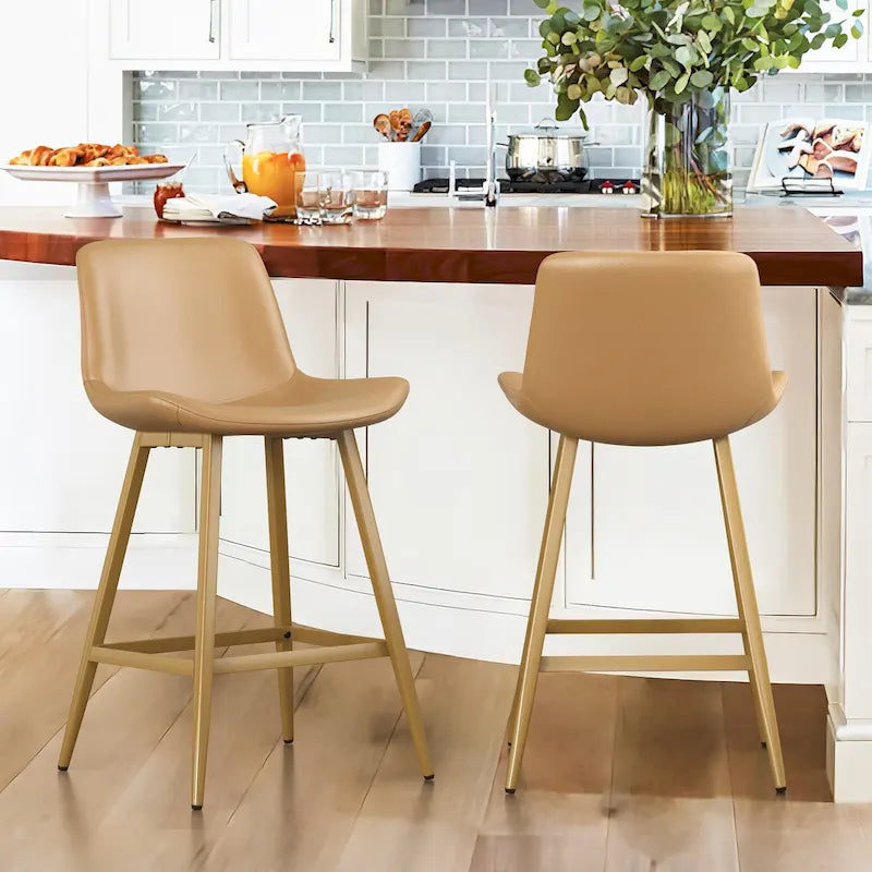 LUE BONA Metal Frame Bar Stools Counter Height Stools with Faux Leather Seat (Set of 2)