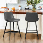 LUE BONA Metal Frame Bar Stools Counter Height Stools with Faux Leather Seat (Set of 2)