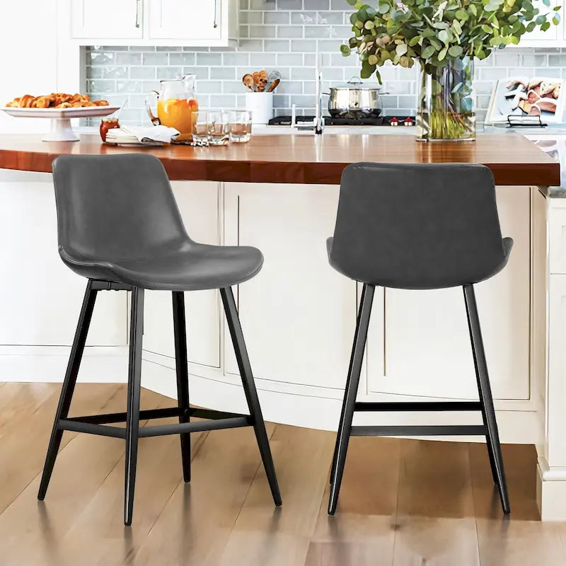 LUE BONA Metal Frame Bar Stools Counter Height Stools with Faux Leather Seat (Set of 2)