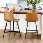 LUE BONA Metal Frame Bar Stools Counter Height Stools with Faux Leather Seat (Set of 2)
