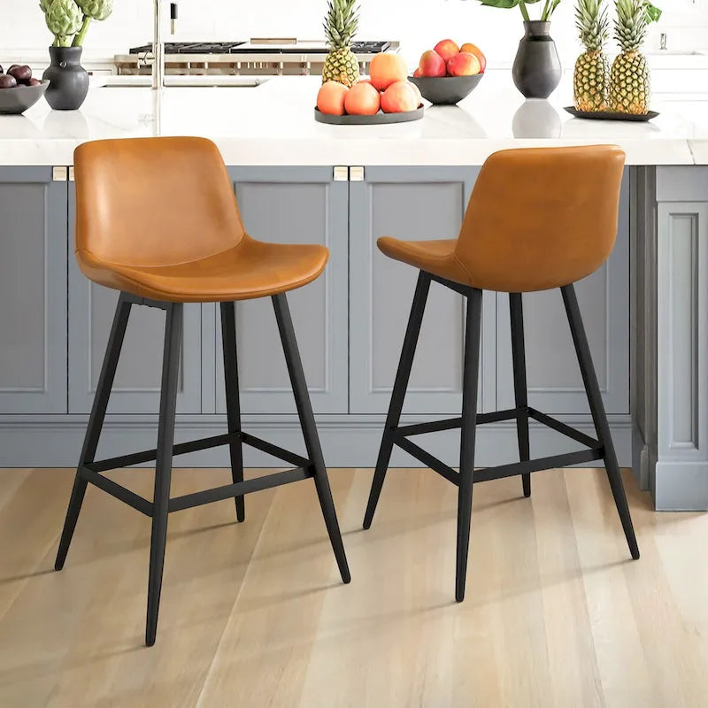 LUE BONA Metal Frame Bar Stools Counter Height Stools with Faux Leather Seat (Set of 2)