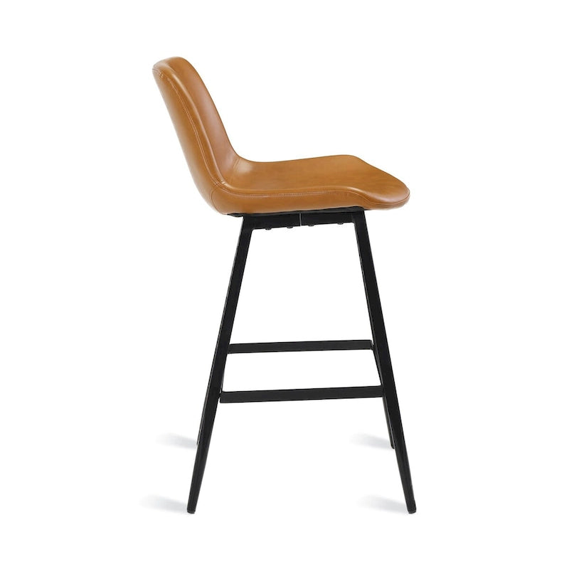 LUE BONA Metal Frame Bar Stools Counter Height Stools with Faux Leather Seat (Set of 2)