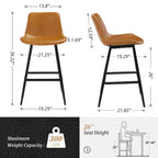 LUE BONA Metal Frame Bar Stools Counter Height Stools with Faux Leather Seat (Set of 2)