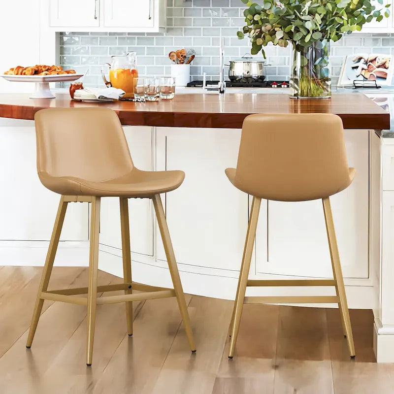 LUE BONA Metal Frame Bar Stools Counter Height Stools with Faux Leather Seat (Set of 2)