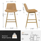 LUE BONA Metal Frame Bar Stools Counter Height Stools with Faux Leather Seat (Set of 2)