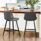 LUE BONA Metal Frame Bar Stools Counter Height Stools with Faux Leather Seat (Set of 2)
