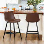 LUE BONA Metal Frame Bar Stools Counter Height Stools with Faux Leather Seat (Set of 2)