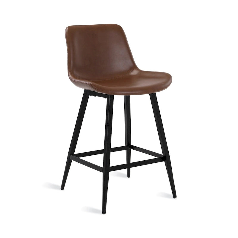 LUE BONA Metal Frame Bar Stools Counter Height Stools with Faux Leather Seat (Set of 2)