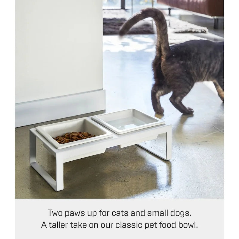 Yamazaki Home Pet Food Bowl - Two Styles, Steel and Ceramic, Tall, 1.25 cups, 300 milliliters per bowl