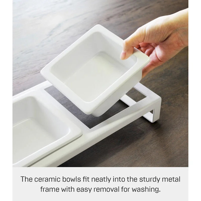 Yamazaki Home Pet Food Bowl - Two Styles, Steel and Ceramic, Tall, 1.25 cups, 300 milliliters per bowl