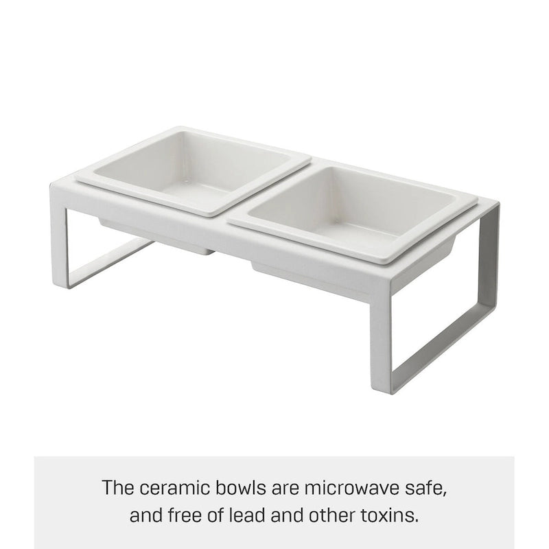 Yamazaki Home Pet Food Bowl - Two Styles, Steel and Ceramic, Tall, 1.25 cups, 300 milliliters per bowl