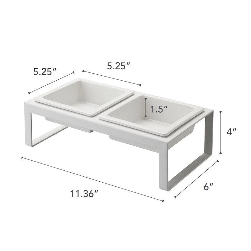 Yamazaki Home Pet Food Bowl - Two Styles, Steel and Ceramic, Tall, 1.25 cups, 300 milliliters per bowl