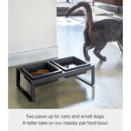 Yamazaki Home Pet Food Bowl - Two Styles, Steel and Ceramic, Tall, 1.25 cups, 300 milliliters per bowl