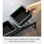 Yamazaki Home Pet Food Bowl - Two Styles, Steel and Ceramic, Tall, 1.25 cups, 300 milliliters per bowl