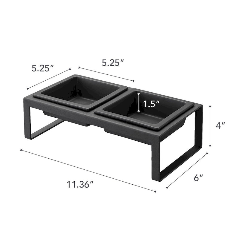 Yamazaki Home Pet Food Bowl - Two Styles, Steel and Ceramic, Tall, 1.25 cups, 300 milliliters per bowl