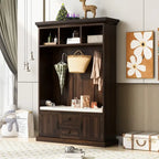 3-in-1 Design Hall Tree with Storage Bench,3 Hooks and Cushion