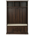 3-in-1 Design Hall Tree with Storage Bench,3 Hooks and Cushion