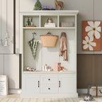 3-in-1 Design Hall Tree with Storage Bench,3 Hooks and Cushion