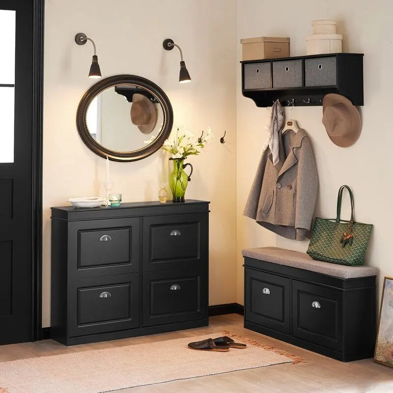 SoBuy FSR64-SCH,Hallway Shoe Bench Storage Cabinet With Flip-Drawer